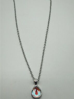 S925 Sterling Silver Teardrop Opal Iridescent Pendant Necklace